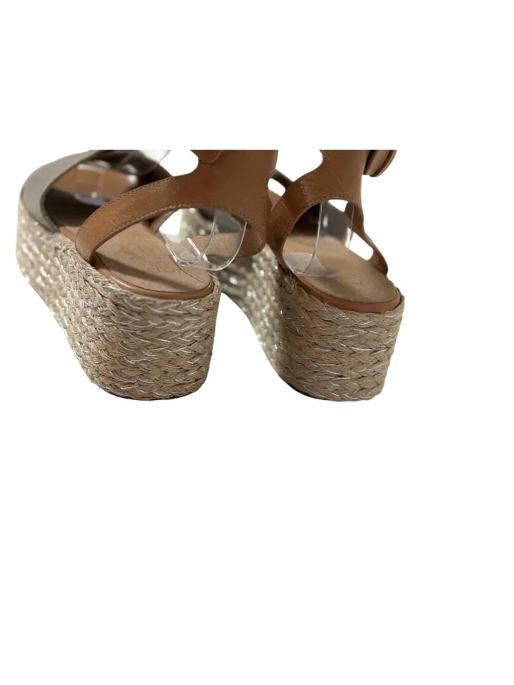 Seychelles Womens Size 10 Platform Silver Sandals Espadrille Buckle Leather Uppe